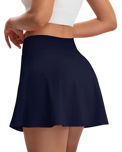 DLOODA High Waist Tennis Skort with Pockets, Navy