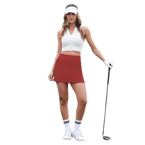 DLOODA High Waist Tennis Skort with Pockets, Split Wine Red, view 2