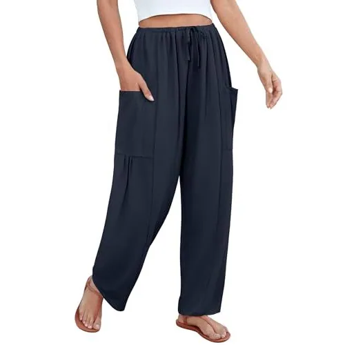 DLOODA Work Flowy Palazzo Pants with Pockets, Navy, view 2