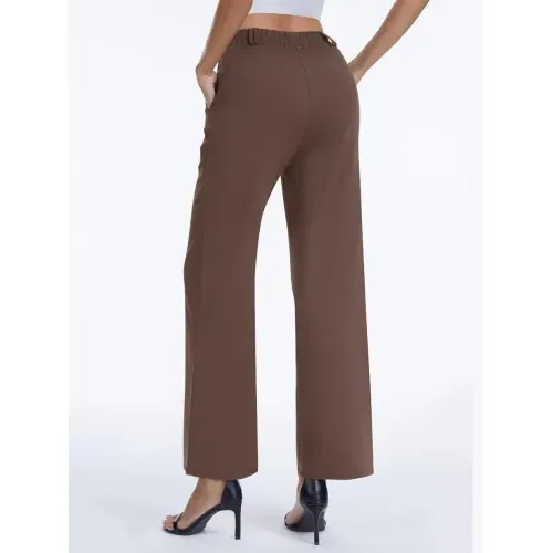 DLOODA High Waist Work Straight Leg Pants, Brown, view 3