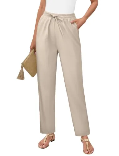 DLOODA High Waist Work Linen Dress Pants, Khaki