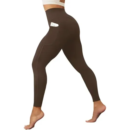 DLOODA High Waist Yoga Leggings with Pockets, Brown, view 2