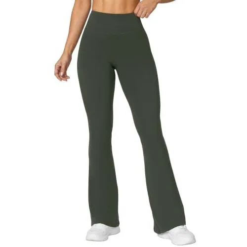 DLOODA High Waist Yoga Flare Leggings Seamless Front, Army Green, view 2