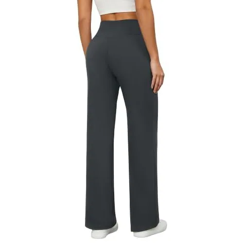 DLOODA High Waist Yoga Wide Leg Pants with Pockets, Grey, view 2
