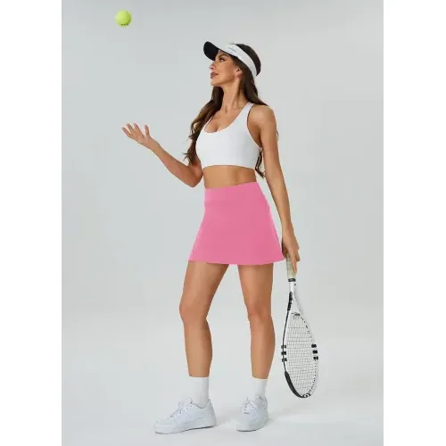 DLOODA High Waist Tennis Skort with Pockets, Hot Pink, view 3