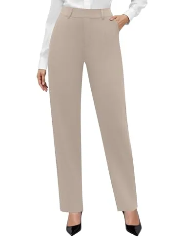 DLOODA High Waist Work Dress Pants, Beige