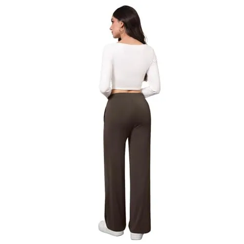 DLOODA High Waist Lounge Flowy Wide Leg Pants with Pockets, Brown, view 2