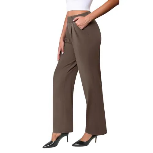DLOODA High Waist Work Wide Leg Pants, Brown, view 3