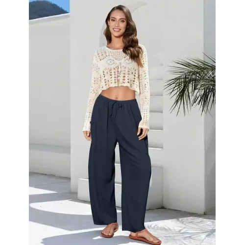 DLOODA Work Flowy Palazzo Pants with Pockets, Navy, view 5
