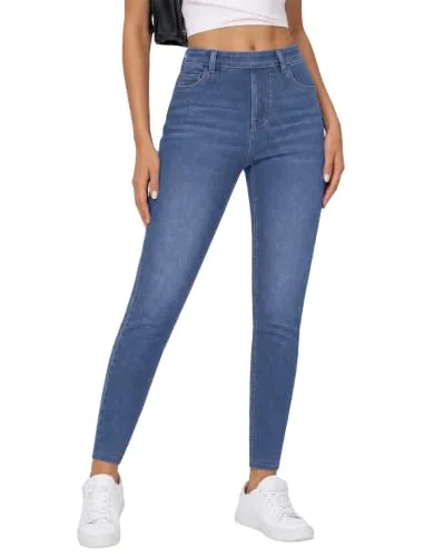 DLOODA High Waist Jeans with Pockets, Medium Blue