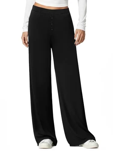 DLOODA High Waist Lounge Flowy Wide Leg Pants with Pockets, Black