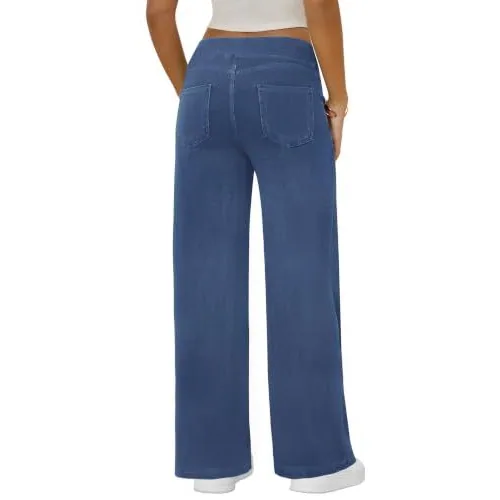 DLOODA High Waist Lounge Denim Wide Leg Jeans, Medium Blue, view 2