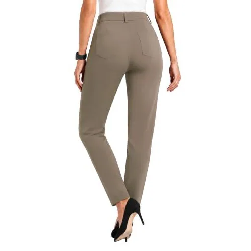 DLOODA High Waist Work Straight Leg Pants, Dark Brown, view 2