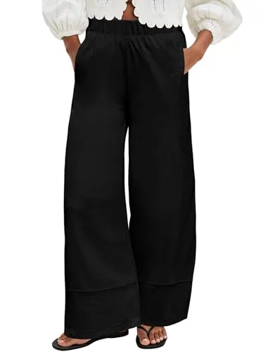 DLOODA High Waist Linen Palazzo Pants with Pockets, Black