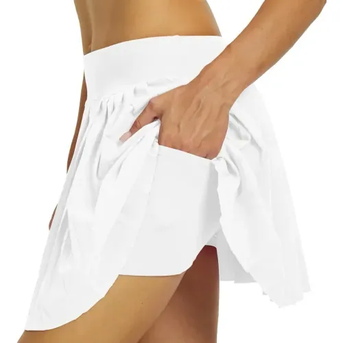 DLOODA High Waist Tennis Pleated Skort with Pockets, White, view 2