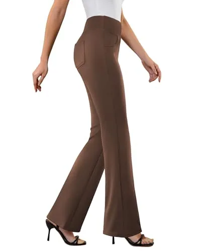 DLOODA High Waist Work Flare Pants with Pockets, Brown