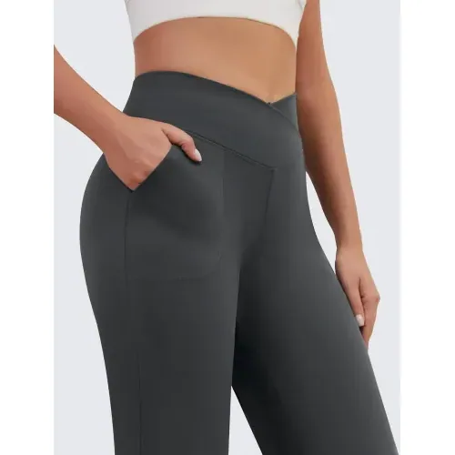 DLOODA High Waist Yoga Sweatpants Crossover, with Pockets, Grey, view 2