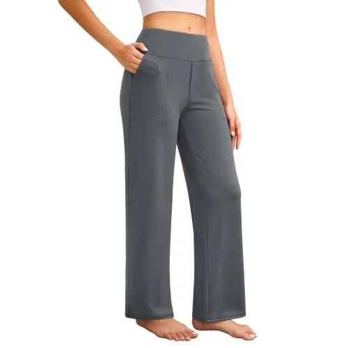 DLOODA Yoga Wide Leg Pants with Pockets, Deep Grey, view 4