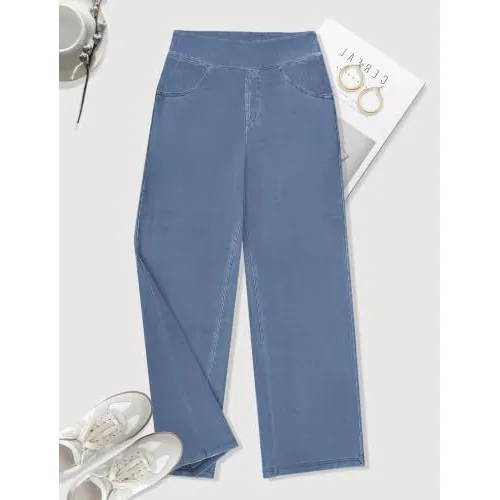 DLOODA High Waist Lounge Denim Wide Leg Jeans, Light Blue, view 4