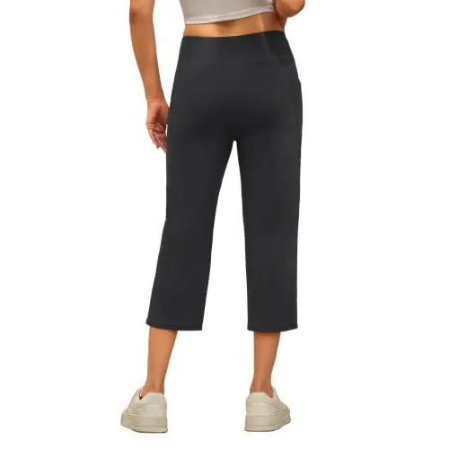 DLOODA High Waist Yoga Cropped Capri Pants with Pockets, Dark Grey, view 2