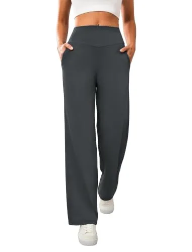 DLOODA High Waist Yoga Wide Leg Pants with Pockets, Grey