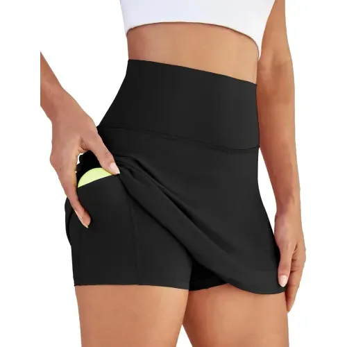 DLOODA High Waist Tennis Skort with Pockets, Black, view 2