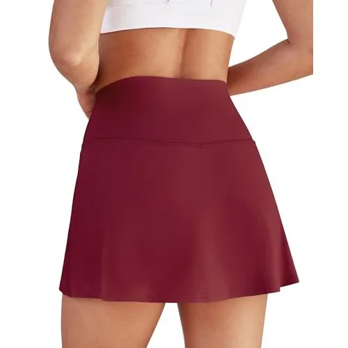 DLOODA High Waist Tennis Skort with Pockets, Wine Red, view 4