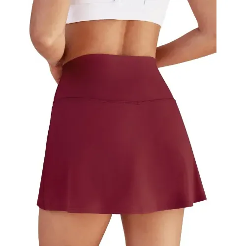 DLOODA High Waist Tennis Skort with Pockets, Wine Red, view 5