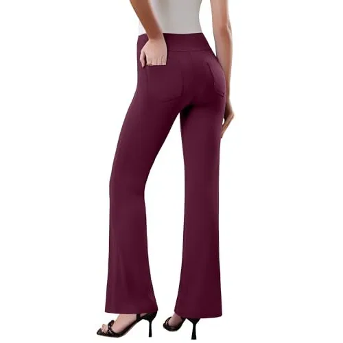 DLOODA High Waist Work Flare Pants with Pockets, Berry, view 2