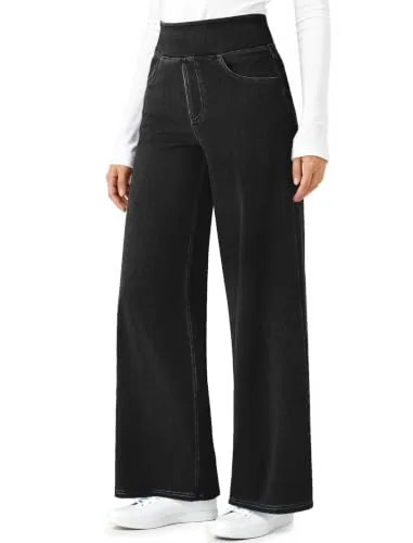 DLOODA High Waist Lounge Denim Wide Leg Jeans, Black