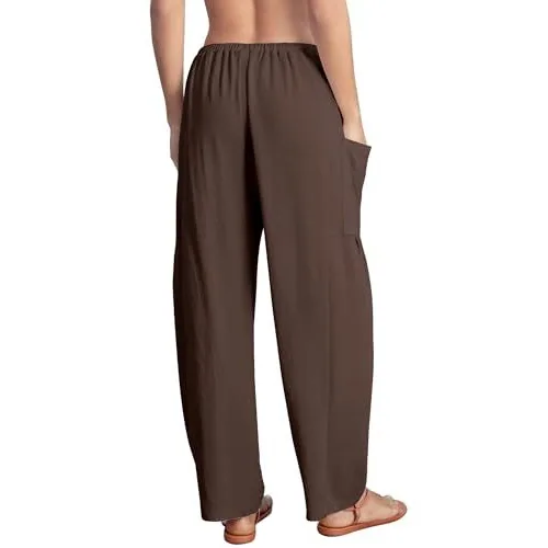 DLOODA Work Flowy Palazzo Pants with Pockets, Coffee, view 4