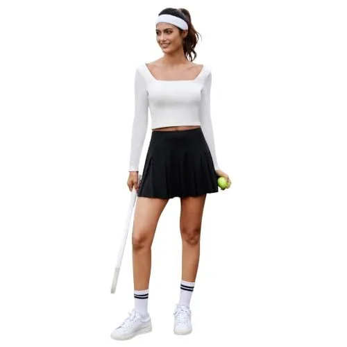 DLOODA High Waist Pleated Tennis Skirt, Black, view 5