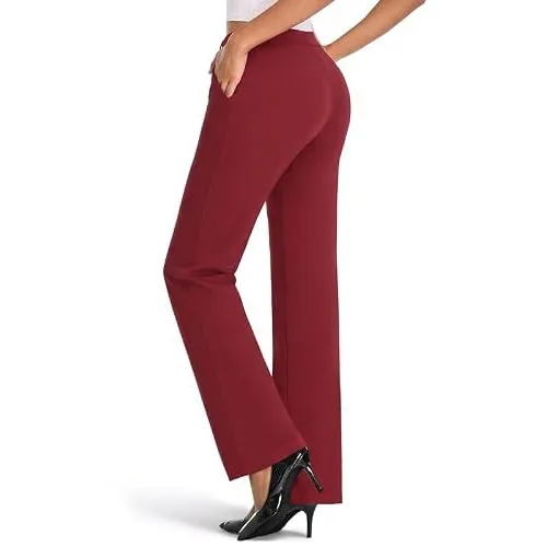 DLOODA High Waist Work Wide Leg Pants, Wine Red, view 2