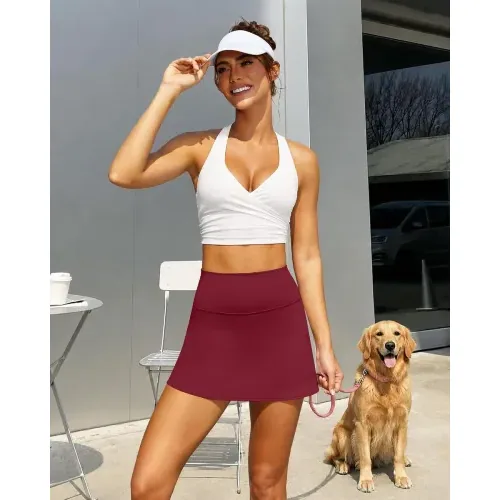 DLOODA High Waist Tennis Skort with Pockets, Wine Red, view 6