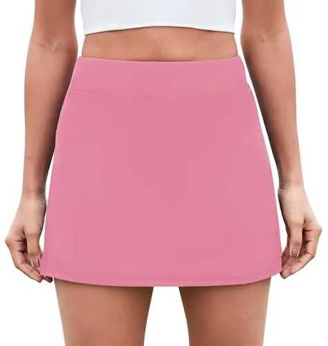 DLOODA High Waist Tennis Skort with Pockets, Split Pink