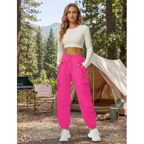 DLOODA Hiking Baggy Cargo Joggers with Pockets, Hot Pink, view 2