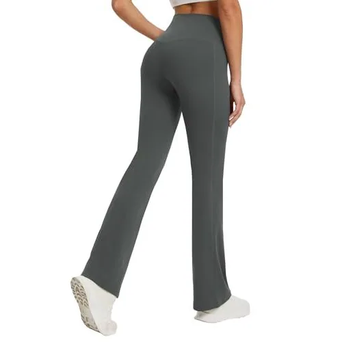 DLOODA Crossover Yoga Flare Leggings Seamless Front, with Pockets, Deep Grey, view 2