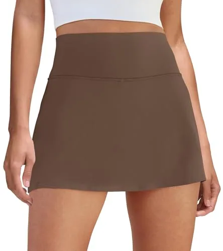 DLOODA High Waist Tennis Skort with Pockets, Brown