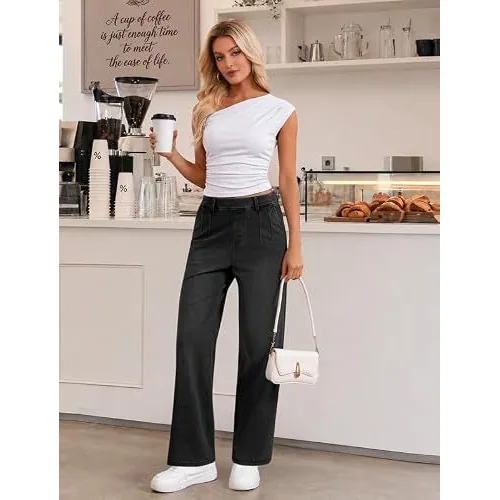 DLOODA High Waist Denim Wide Leg Jeans, Dark Grey, view 4