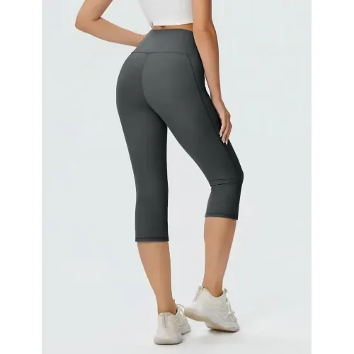 DLOODA High Waist Yoga Capri Leggings, Grey, view 2