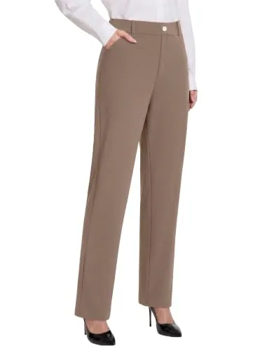 DLOODA High Waist Work Dress Pants, Deep Khaki