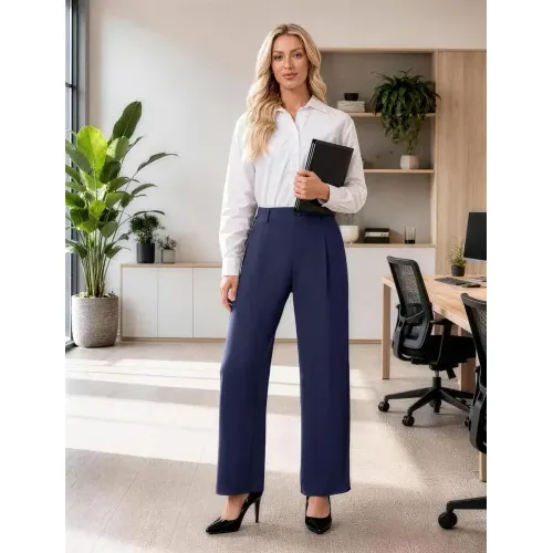 DLOODA High Waist Work Wide Leg Pants, Navy, view 5