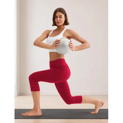 DLOODA High Waist Yoga Capri Leggings with Pockets, Tummy Control, Red, view 5