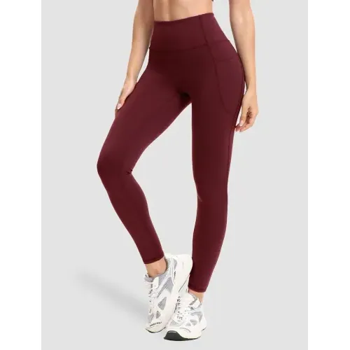 DLOODA High Waist Yoga Leggings with Pockets, Wine Red, view 2