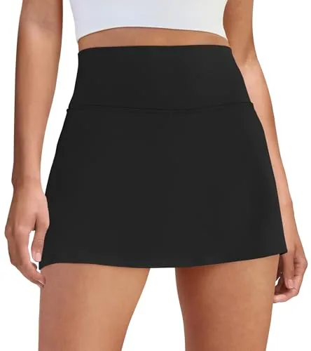 DLOODA High Waist Tennis Skort with Pockets, Black