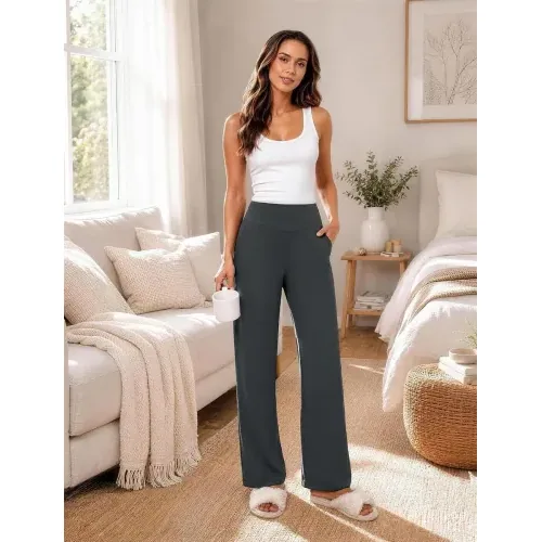 DLOODA High Waist Yoga Wide Leg Pants with Pockets, Grey, view 5
