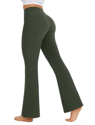 DLOODA High Waist Yoga Flare Leggings Seamless Front, Army Green