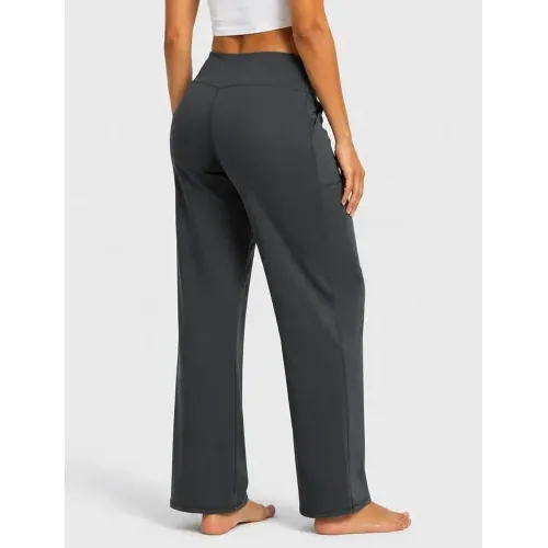DLOODA High Waist Yoga Wide Leg Pants with Pockets, Dark Grey, view 2