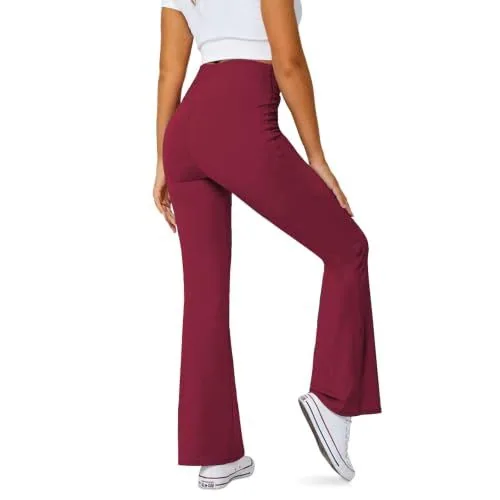 DLOODA High Waist Yoga Flare Leggings Crossover, with Pockets, Burgundy, view 2