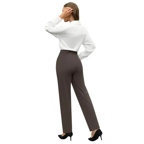 DLOODA High Waist Work Dress Pants, Brown, view 2